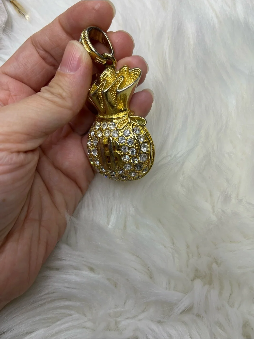 Gold Tone Money Bag Pendant